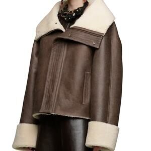 ENTIRE STUDIO LAMB LEATHER BULK SHEARLING CORRETTO BOMBER JACKET BROWN SMALL NWT